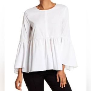 EUC Harlowe & Graham White Bell Sleeves Romatic Flowy Top - Small